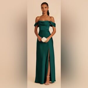 Birdy Grey Mia Matte Satin Dress Emerald Medium Convertible Straps NWT